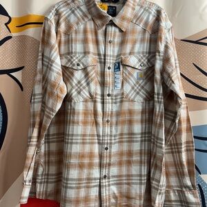 Carhartt Tan & Cream Plaid Snap-Front Flannel Shirt